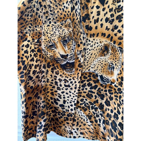 Bloomingdales Womens Silk Cheetah Print Button-Up Shirt Genuine Leather Collar - Picture 16 of 16